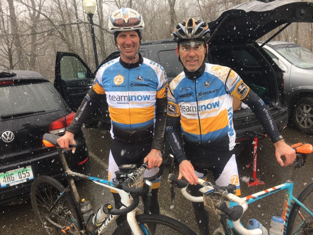 Richard Landgraff and Chris Abston after surviving a wet, frigid Lowell 50